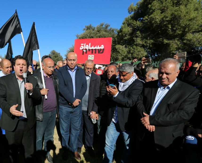 הח"כים הערבים בהפגנה בגן סאקר (הלל מאיר TPS)