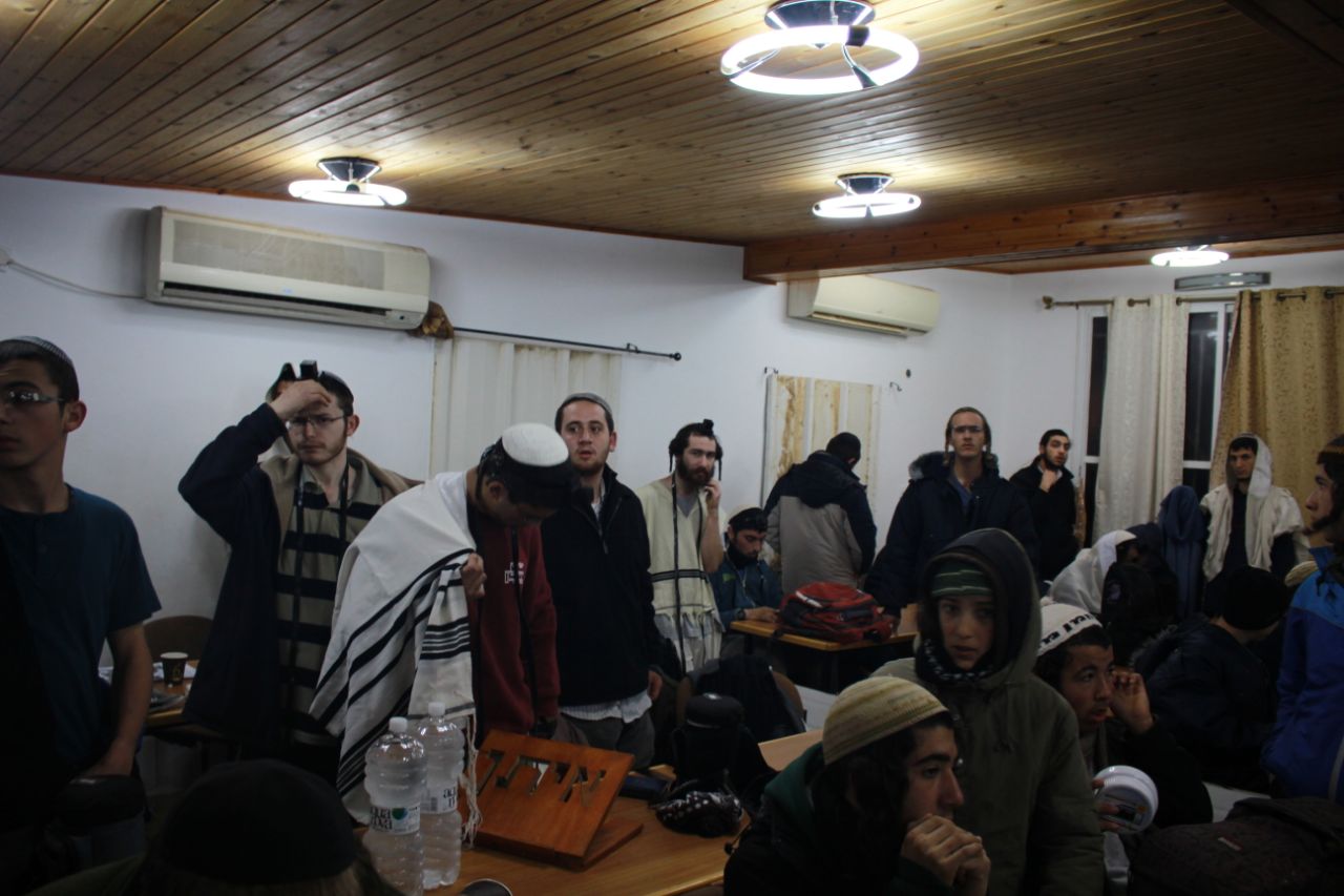 פעילים שהתכנסו בבית הכנסת בעמונה (מתי עמר, tps)