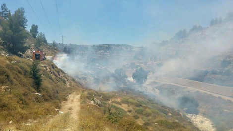 השריפה סמוך לעין יעל בירושלים. החלה סמוך לכפר בגוש עציון (דוברות כבאות והצלה י-ם)