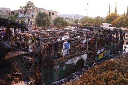 23 פצועים ביותר מ-20 אירועי טרור. זירת פיגוע התופת, היום (הלל מאיר, TPS)